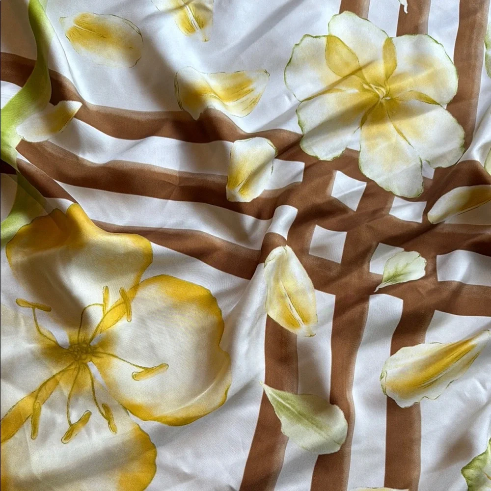 Burberry White and Light Green Floral Silk Scarf